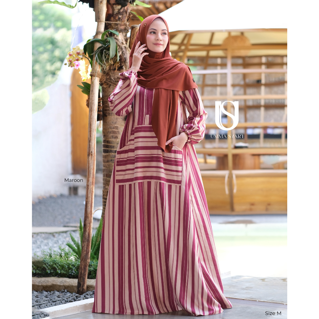 Zaline Dress garis by umma syari gamis garis gamis motif gamis busui gamis kantong