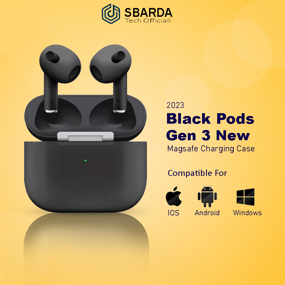 Black Edition Pods Gen 3 Bluetooth Earphone Headset Wirelless 9D Hifi Soud Stereo Bass By Sbarda Official