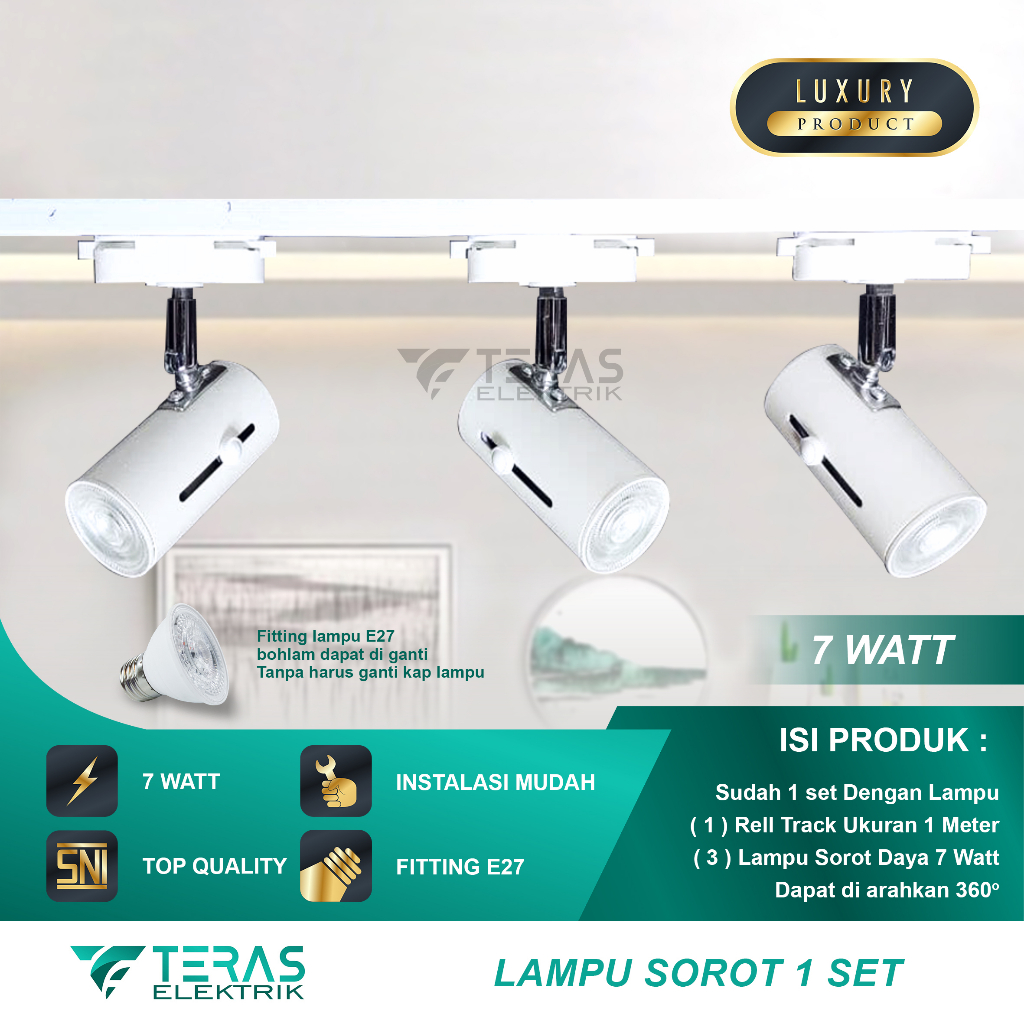 Paket Lampu sorot rel 1 set isi 3 spotlight track light