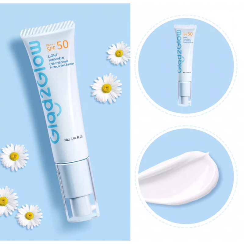 Glad2Glow Light Sunscreen Gel UV SPF50 PA+++ 30g | Oil-Control Facial Sunscreen Sunblock UVA UVB Sun Protection Face Sunscreen 5X Ceramide Serum Skin Barrier Protect