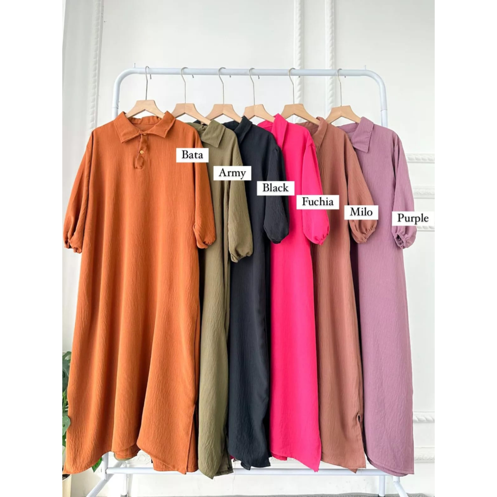 JOVANKA TUNIK MIDI LENGAN 3/4 DRESS BELAH WANITA ATASAN WANITA CRINCLE AIRFLOW PREMIUM (KJI)