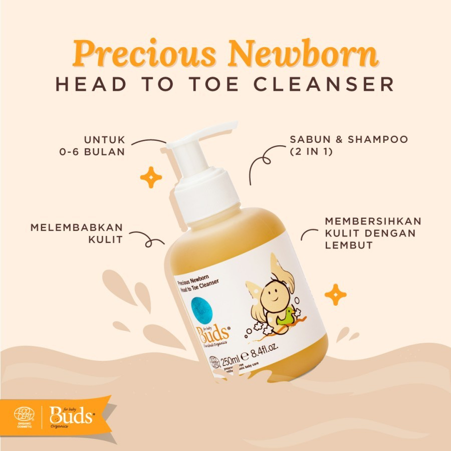 Buds Organics Precious Newborn Head To Toe Cleanser - Sabun Sampo Mandi Perawatan Kulit Bayi dan Anak