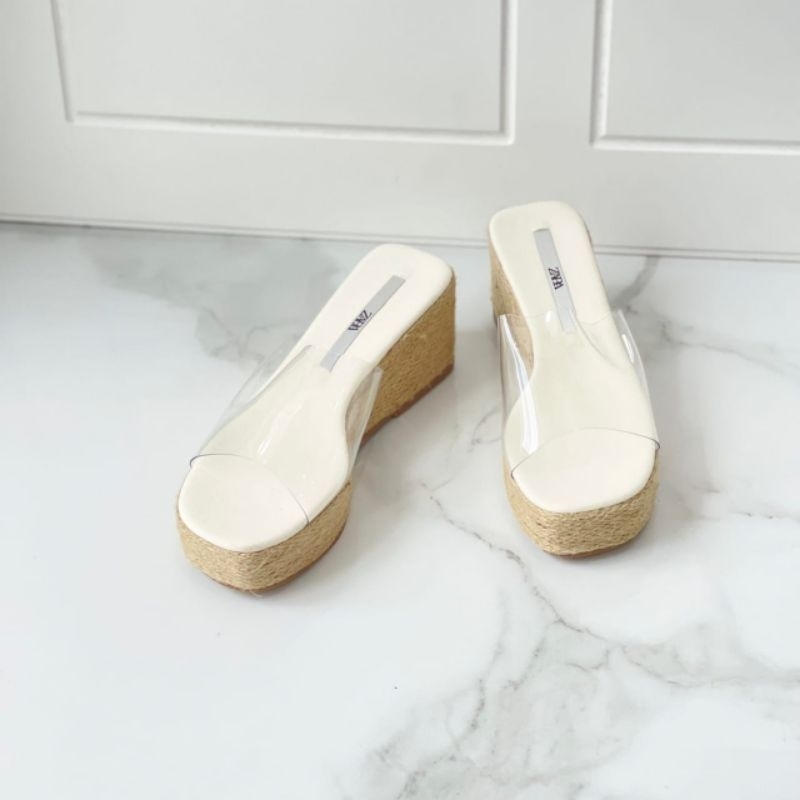 PROMO SALE Sandal Zara wedges heels 7 cm putih transparant