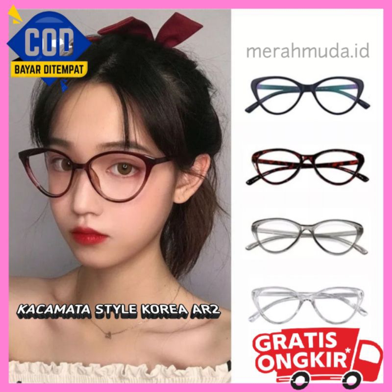 Kacamata Korea AR2 Wanita Kaca Mata Kucing  Bening Anti Radiasi Fashion Cat Eye Eyeglasses Terbaru M