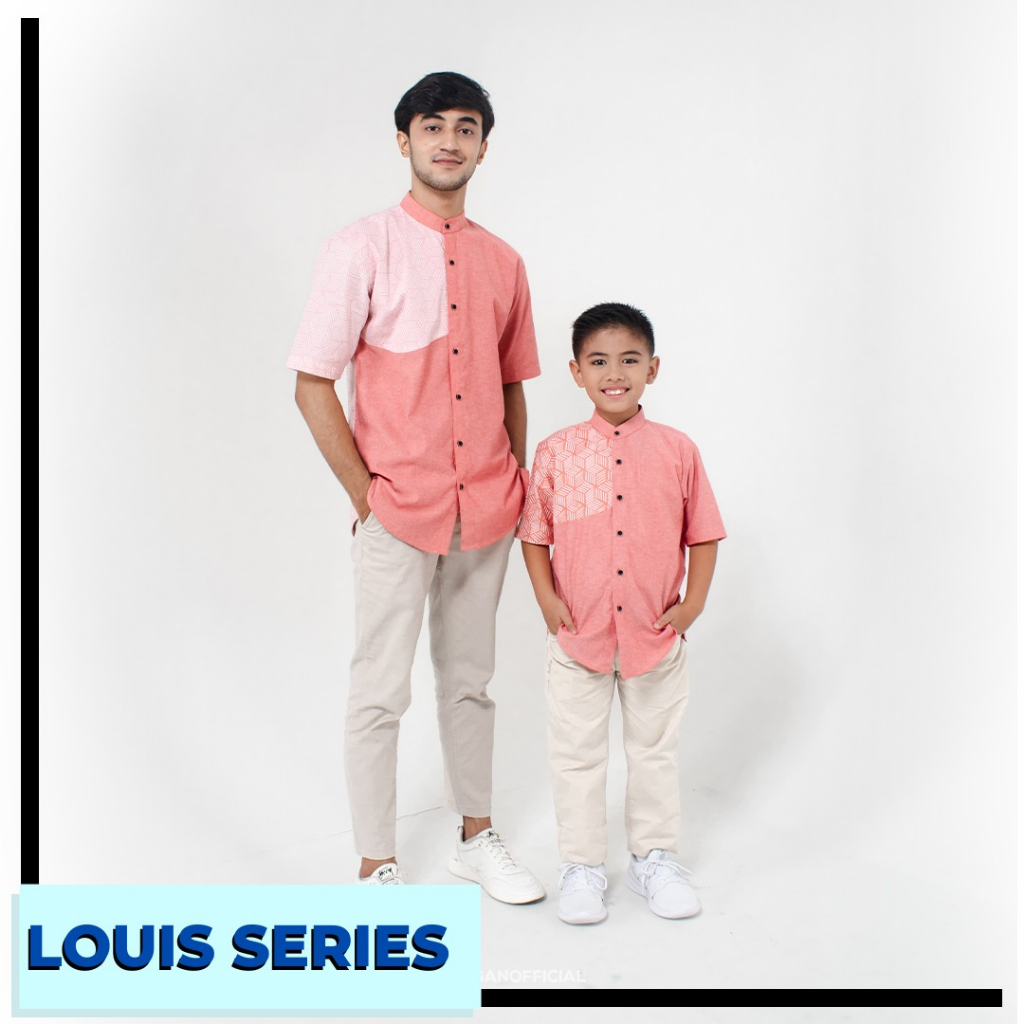 Baju Koko Ayah Anak Laki Pria Dewasa Lengan Pendek Keren Muslim Batik Terbaru Louis Series Warna Dus