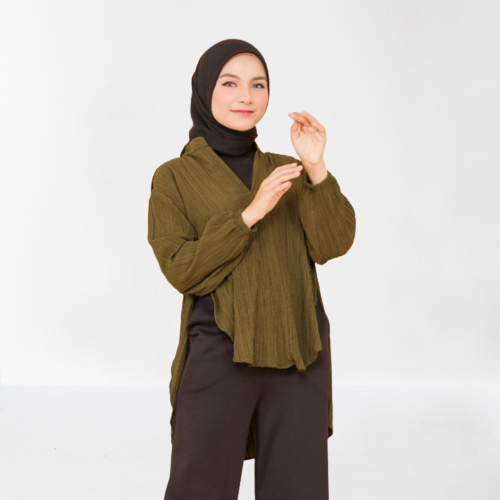 Outer Wanita Lady Crush Garis Blouse Belah Samping Ot01pa