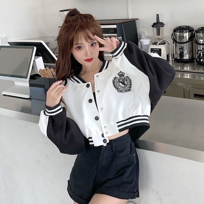 Baseball Crop Vault Vintage Jacket Kombinasi Varsity Wanita Terbaru Korean Style