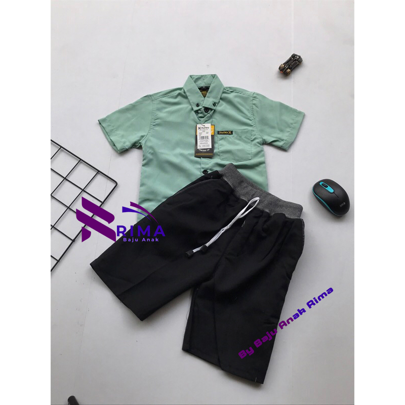 GRATIS ONGKIR dan COD // Setelan Kemeja Polos Lengan Pendek Celana Chinos Pendek Anak Cowok/Laki-lak