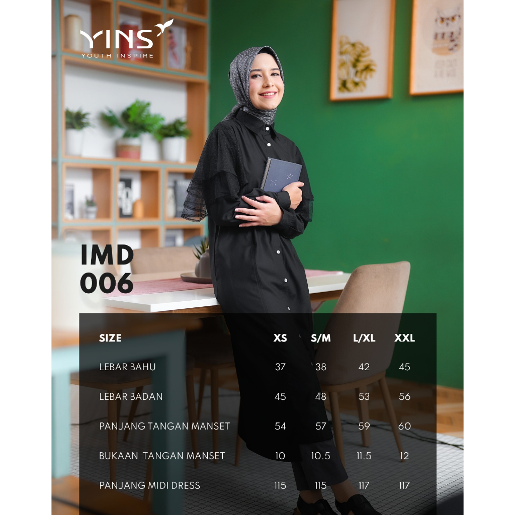 [BISA COD] Inspire Midi Dress IMD 06 Bahan Toyobo mix Tulle Dot Midi Dress Fashion Muslimah Modern by YINS