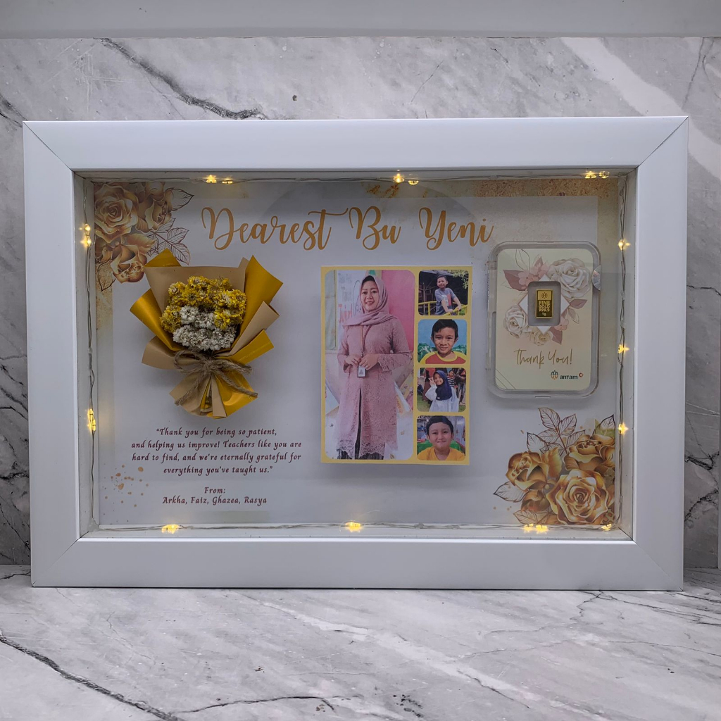 (UKURAN L 30x20) HAMPERS Gift CUSTOM Bingkai FRAME Mahar 3D Minigold  (TIDAK TERMASUK EMAS) / Hadiah / Kado Mahar variasi Minigold / Design Frame Birthday Wedding Newborn Baby Graduation