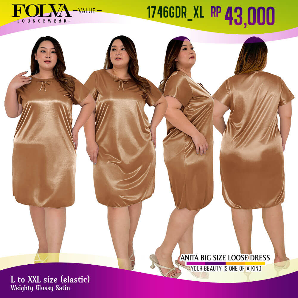 FOLVA Dress Wanita Daster polos lengan pendek satin big size