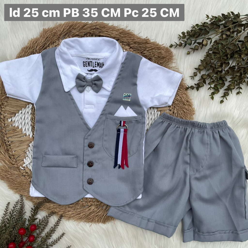 Baju Setelan bayi laki laki 0-8 bulan motif keren pergi kondangan ootd tuxedo Rompi nyambung