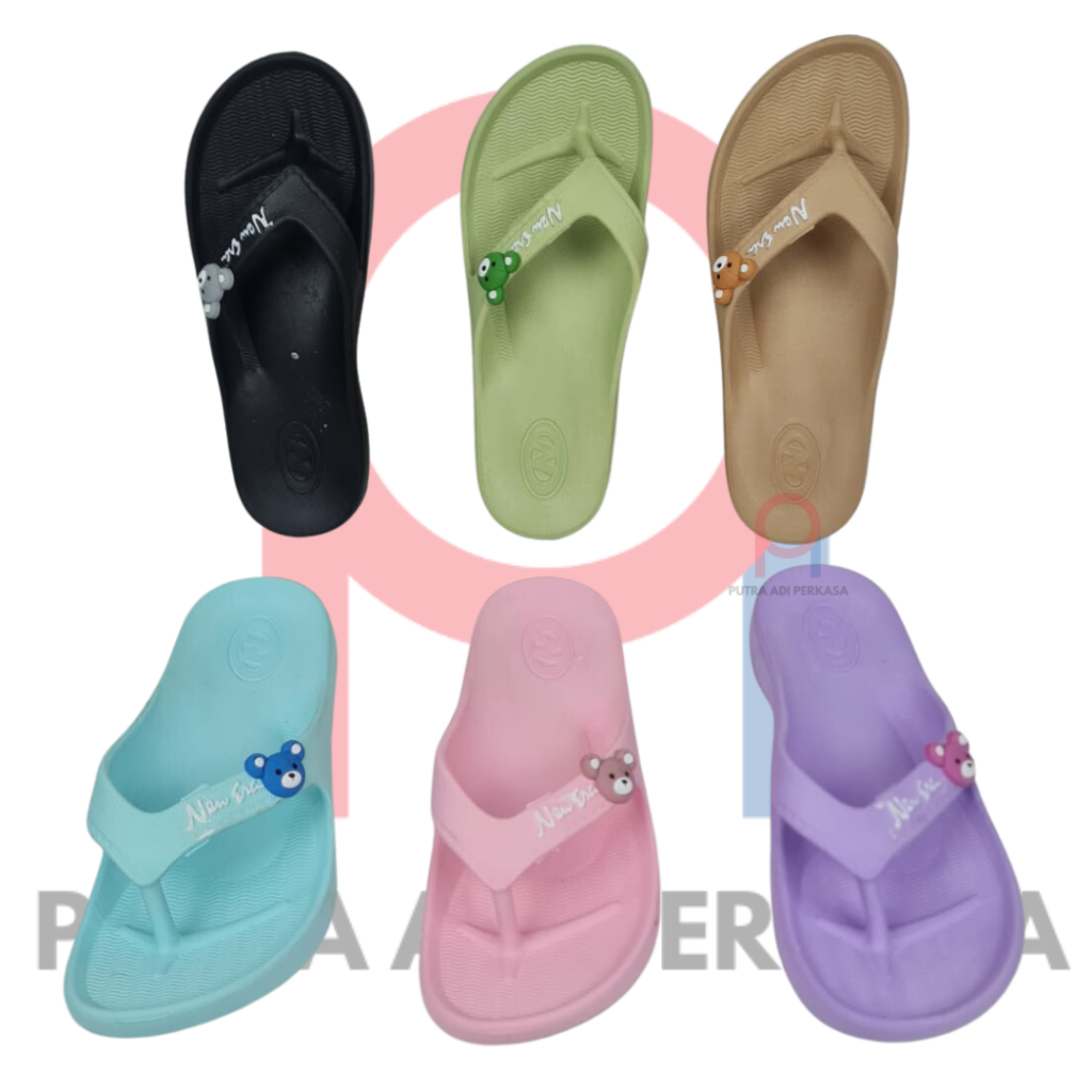 Sandal Jepit Wanita - Sandal Jepit Simple &amp; Polos Motif 3d Bear - LB E 9048 Ukuran 37-40