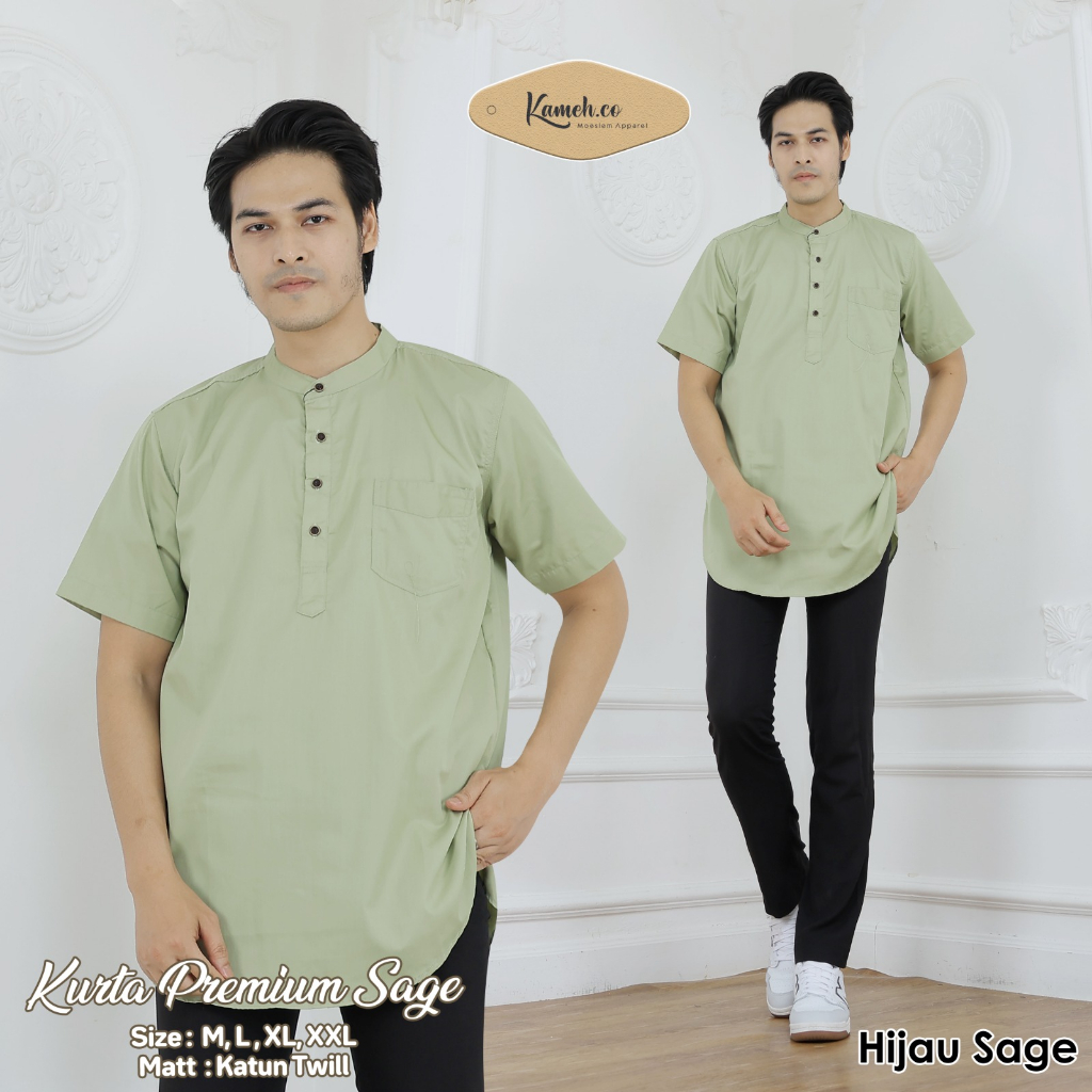 Koko Kurta Kameh Bahan Tuil Sage Pria Dewasa