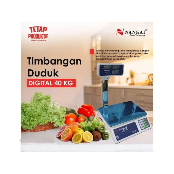 (NANKAI TIANG 40kg) Timbangan Duduk Digital Kapasitas 40Kg 177-01 NANKAI / Digital Scales 3 Display Timbangan Digital Duduk 40 Kg DENGAN TIANG NANKAI