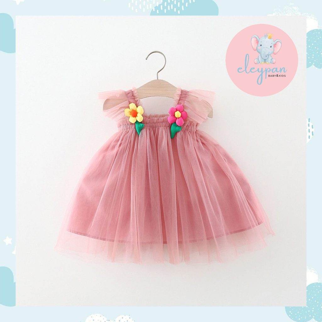 Dress Tile Import Anak Perempuan Gaun Pesta Mini Tutu Pink Tulle