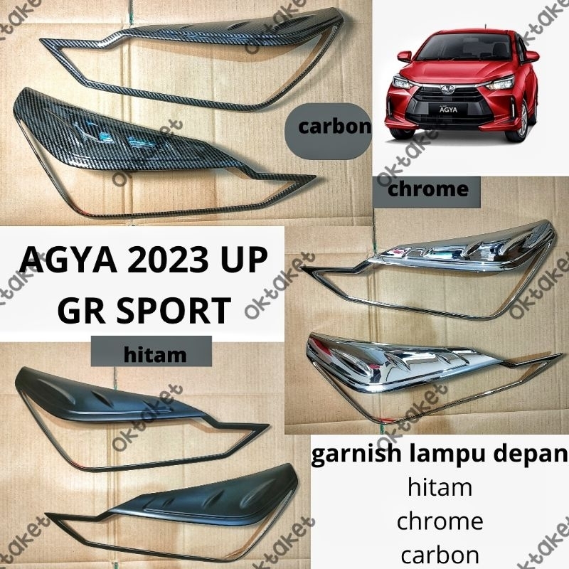 garnish lampu depan Agya 2023 2024 2025 Gr Sport Hitam Chrome Carbon