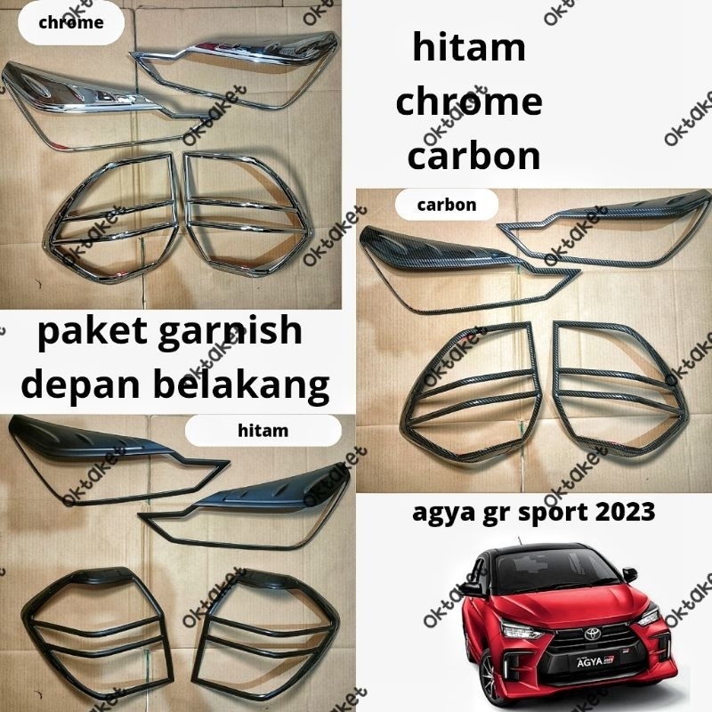 paket garnish lampu depan belakang Agya 2023 2024 2025 Hitam Chrome Carbon