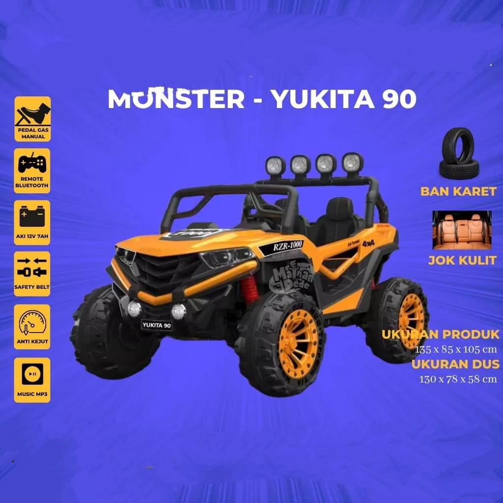 Mainan Anak Mobil Aki Yukita 90 Monster Jeep Ban Karet Jok Kulit