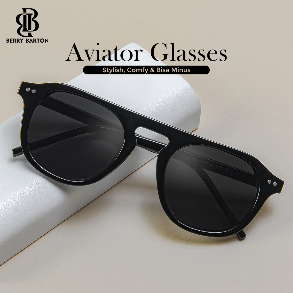 Berrybarton Kacamata Hitam Anti UV 400 Kacamata Aviator Plastik Bisa Minus Pria Wanita 3394