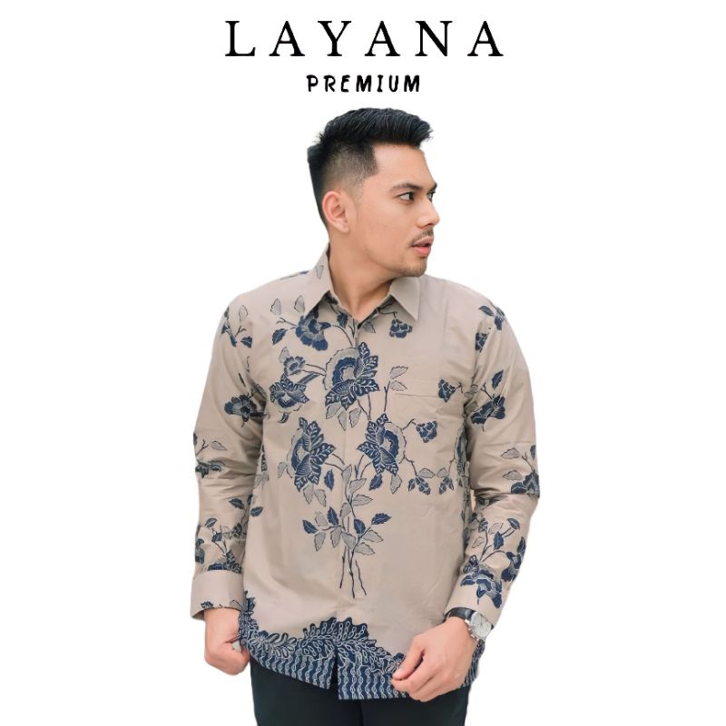 Kemeja Batik Layana Mawar Biru Slimfit Modern Baju Formal Nonformal Puring Super Pakaiankulo Lebaran Sragaman