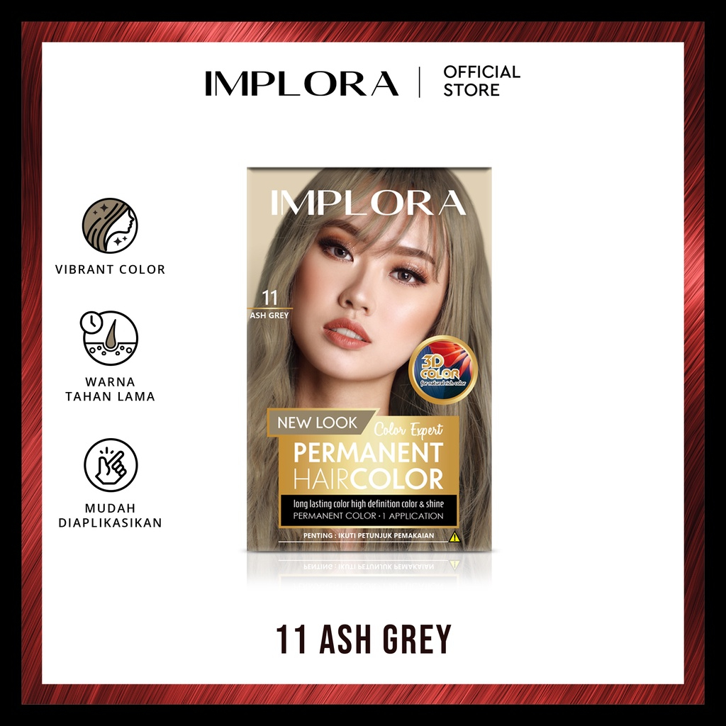 IMPLORA New Permanent Hair Color Ash Grey | Cat Rambut Implora Bleaching Warna Natural