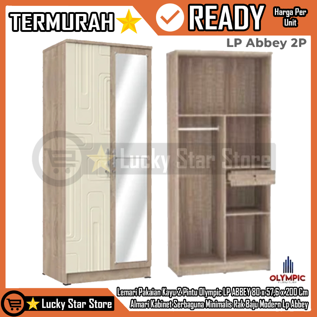 [Instan] Lemari Pakaian Kayu 2 Pintu Olympic LP ABBEY Baju Wadrobe 80 x 57,6 x 200 Cm Kabinet Serbag
