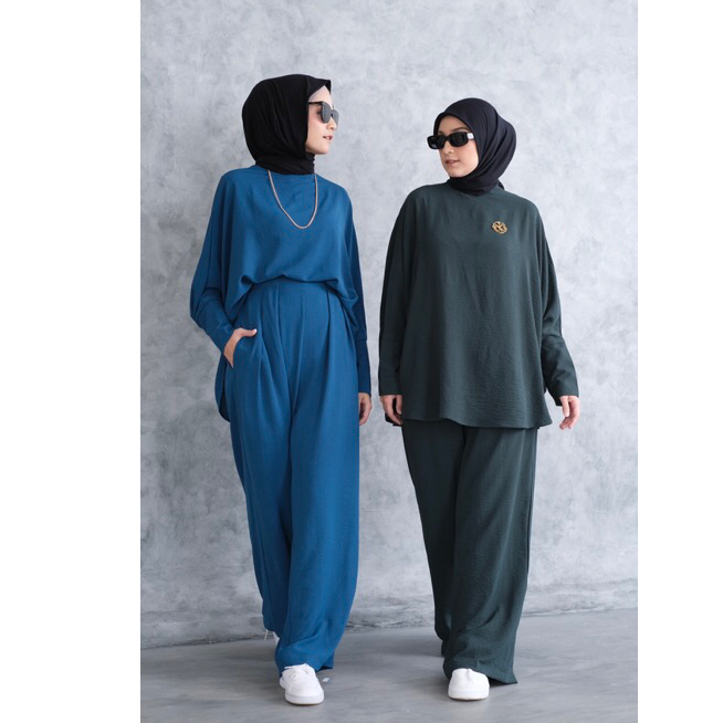 ounadoutfit OVERSIZE SET KEY oneset muslim premium / setelan wanita cringkle / set panjang wanita / oneset celana polos / setelan polos wanita