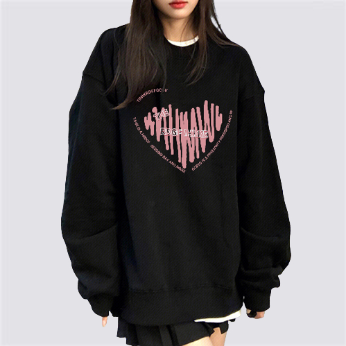 XiaoZhaiNv Korean Style Pink Heart Pattern Lengan Panjang Baju Sweater Wanita A0621