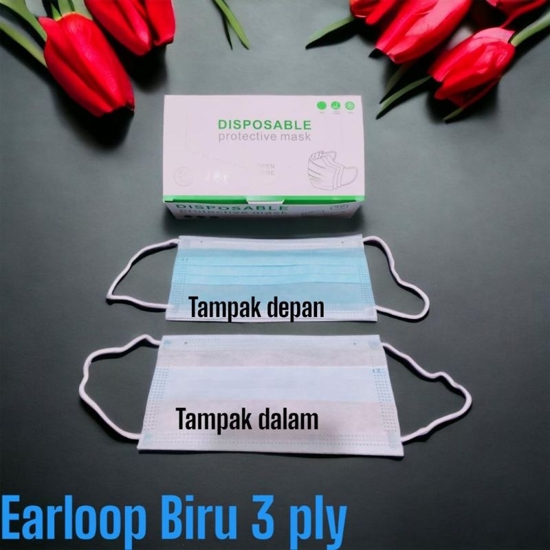 Masker Earloop Disposable 3 ply Isi 50 pcs