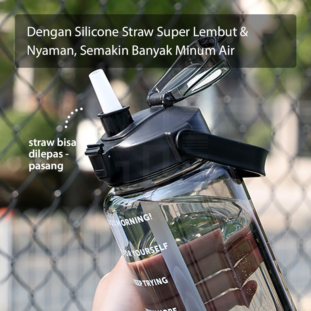 HUGO Botol Minum 2 Liter Jumbo Besar Anti Bocor Botol Air Motivasi BPA FREE Gratis Stiker