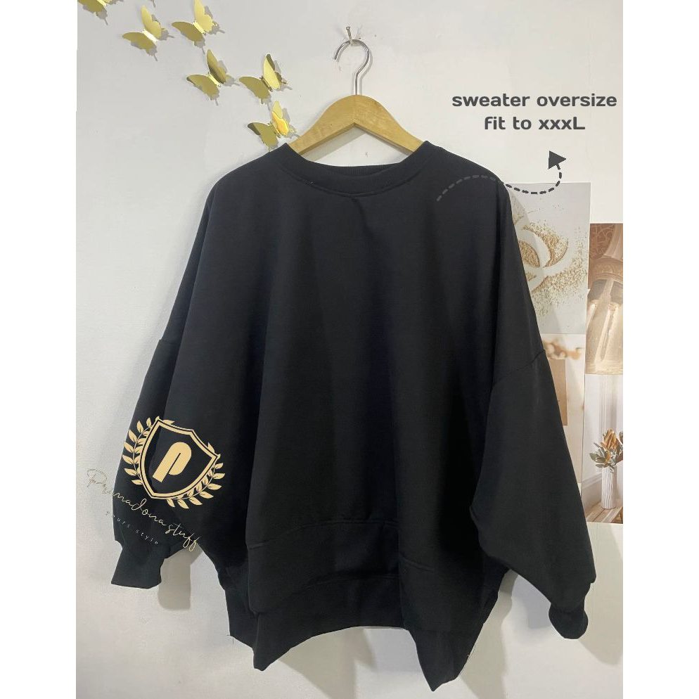 Crewneck Lengan Balon Bigsize Sweater Wanita Murah Gaya Kekinian Bahan Fleece