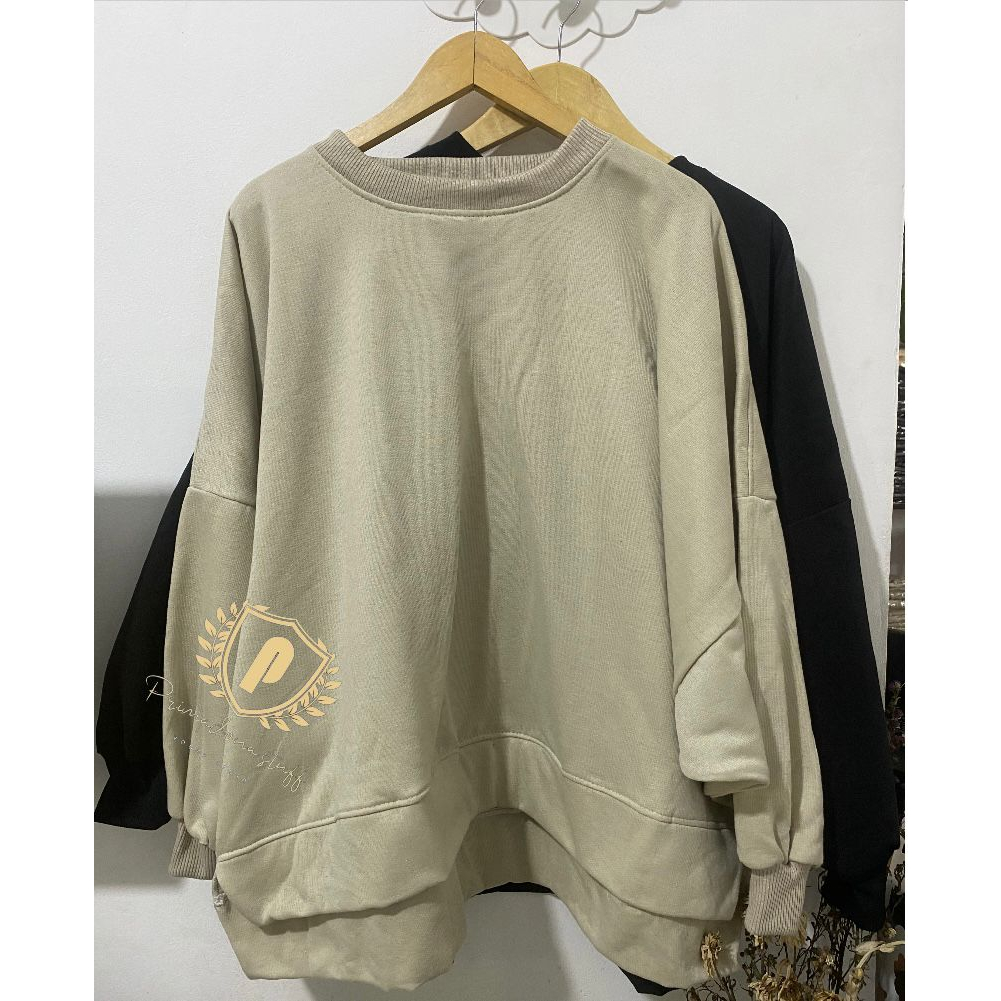 Crewneck Lengan Balon Bigsize Sweater Wanita Murah Gaya Kekinian Bahan Fleece