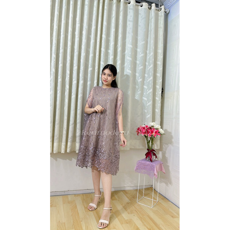 RESTOCK Ken-122 Best Seller Gaun pesta elegan Dress kondangan Midi Wanita Tille Dress Pesta Premium Korea look Style full Brokat Mewah