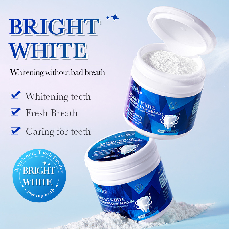 SADOER Teeth Whitening Powder Pemutih Gigi Pasta Gigi Sikat Menghilangkan Noda Pemutih Gigi Bubuk Mutiara Putih 50g