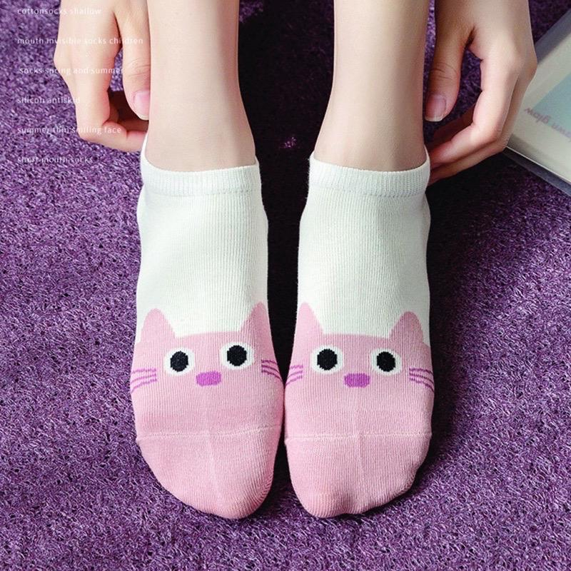 Pink Cute Kucing Kaos Kaki Pendek Wanita Korean Kualitas Impor