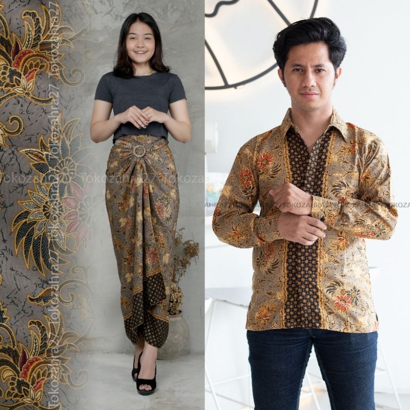 Couple Kemeja Batik Rok Lilit batik Lengan Panjang MOTIF AZALEA