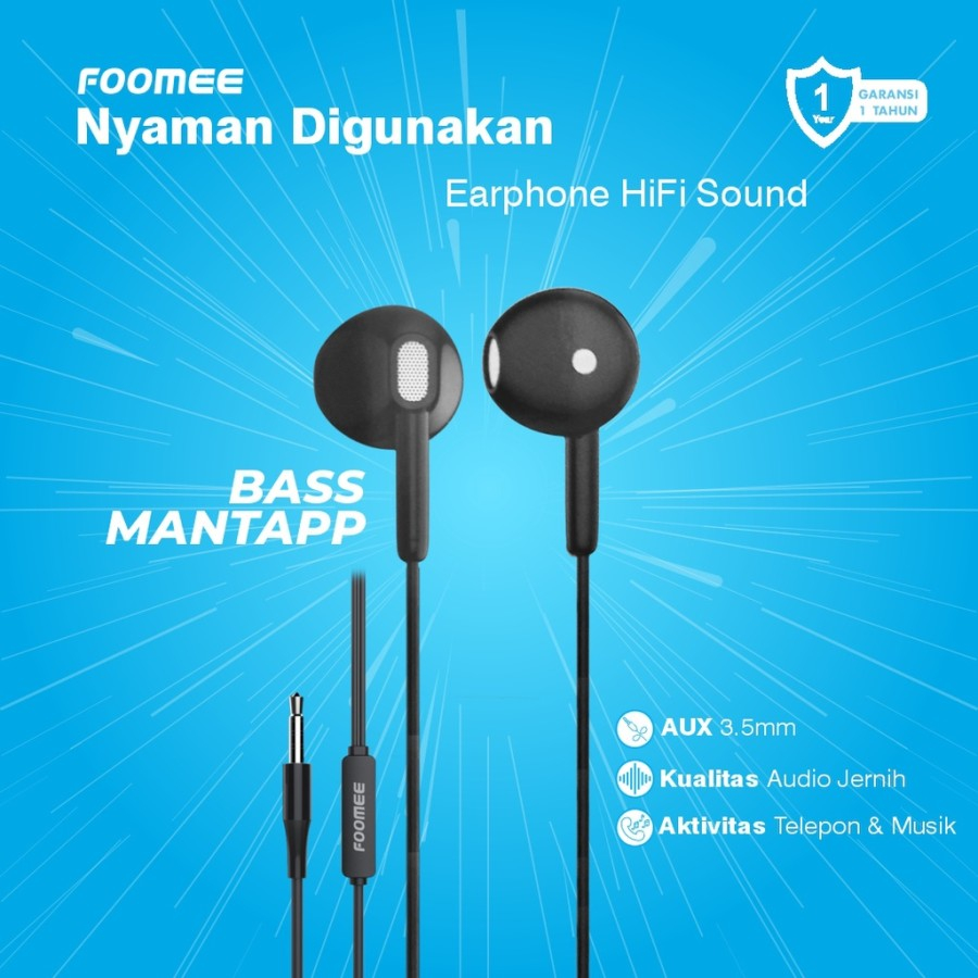 Headset Super Bass FOOMEE QA10 - SATUAN - Earphone With Mic jack 3.5mm