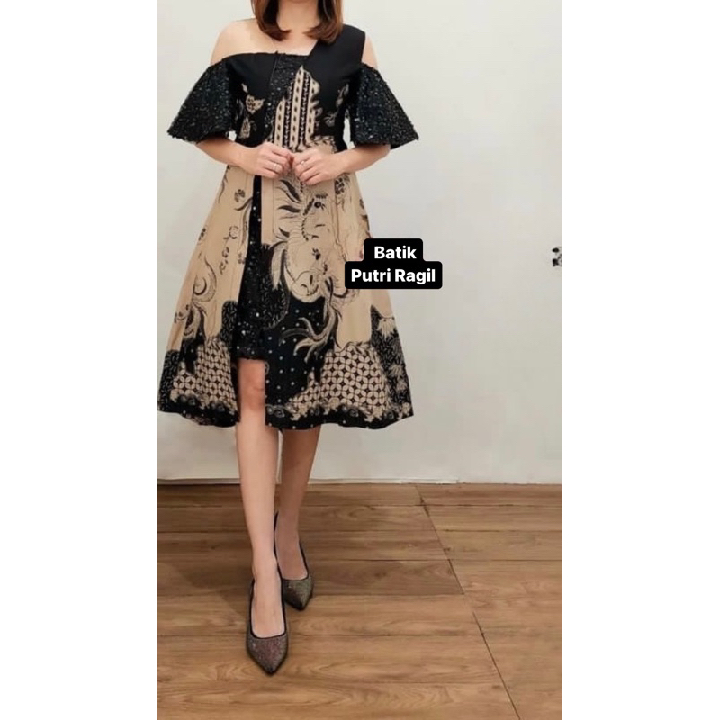 DRES BATIK WANITA TERBARU/ GAUN BATIK KOMBINASI / Gaun Pesta