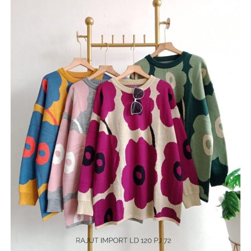 Hana Sweater Rajut Oversize Wanita Premium Motif Bunga