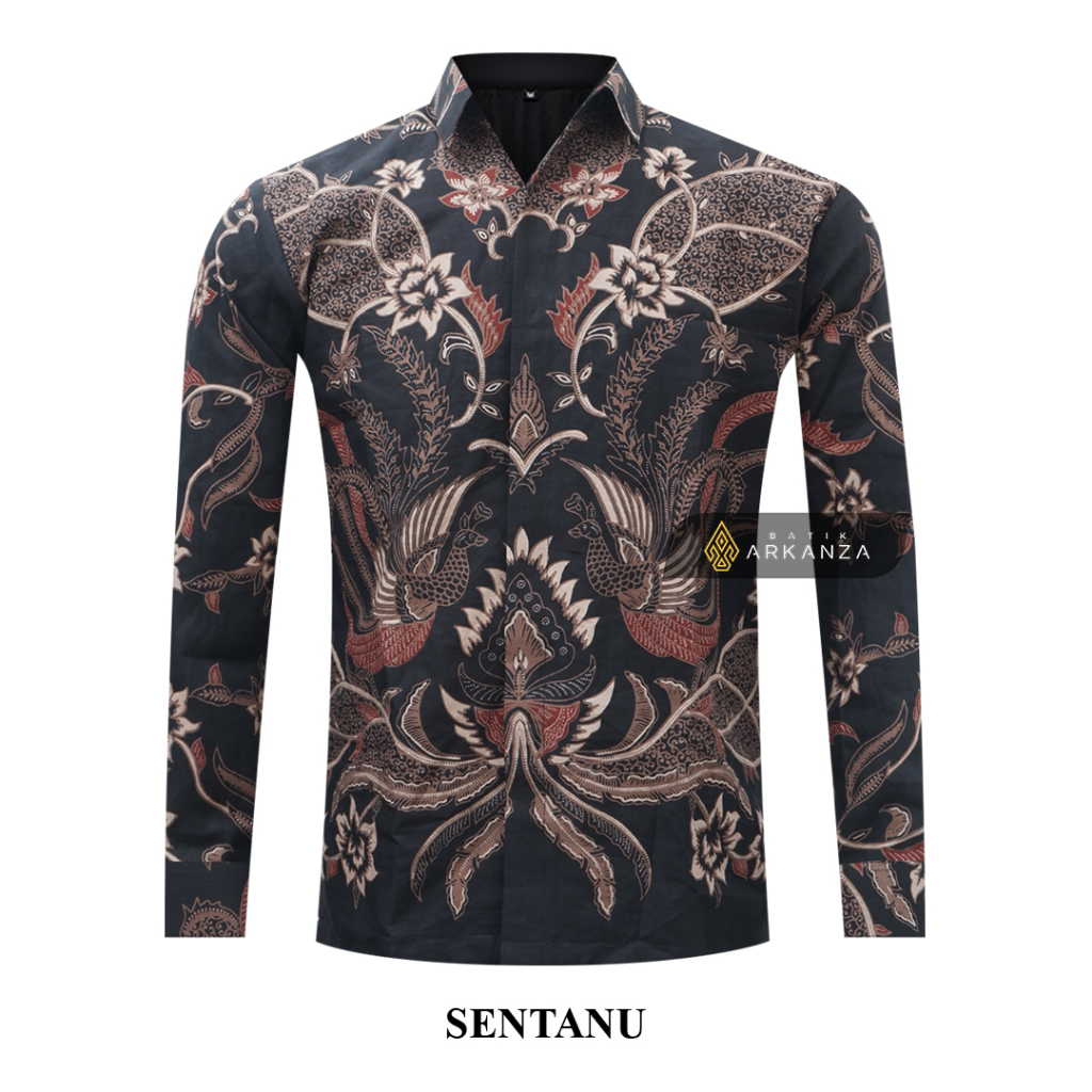 BATIK ARKANZA Motif SENTANU Hem Atasan Kemeja Baju Batik Pria Cowok Laki Laki Slimfit Full Lapis Furing Lengan Panjang Lengan Pendek Original Asli