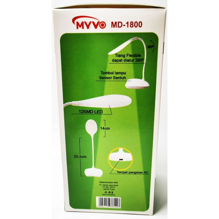 Lampu Belajar Led Portable Baterai Cas Charge Fleksibel Myvo MD-1800 MD 1800 Tombol Sentuh Emergency Lampu Darurat