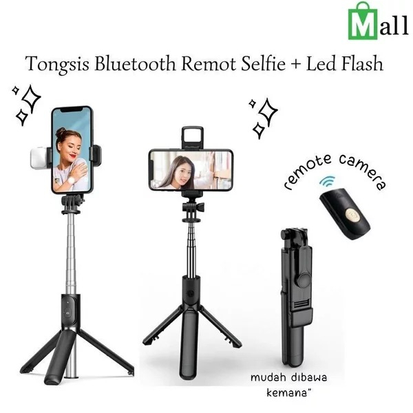 Tongsis Bluetooth R1s Selfie Stick Lampu Led