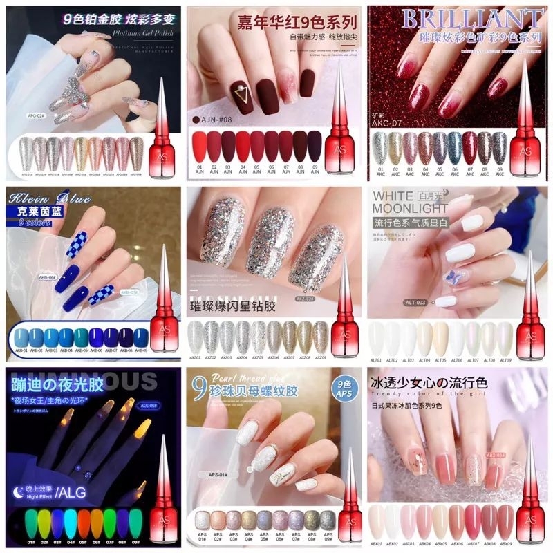 1 SET SERI 9 WARNA AS NAIL GEL POLISH 15ML
