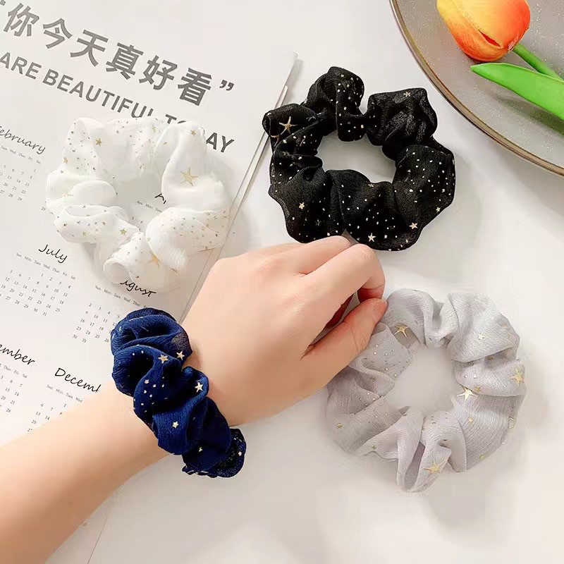 EryoneStore Ikat Rambut SCRUNCHIE Korea Motif BINTANG / Kunciran Rambut Model Korean / Ikat Rambut Cepol Korea