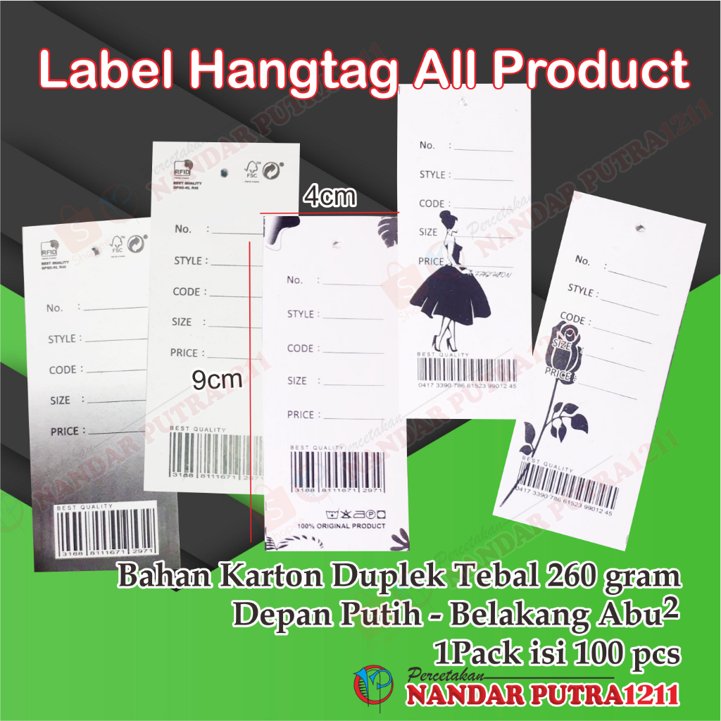 (100 Pcs) Label Hangtag All Product/Hangtag Baju Import/Hangtag Baju PL
