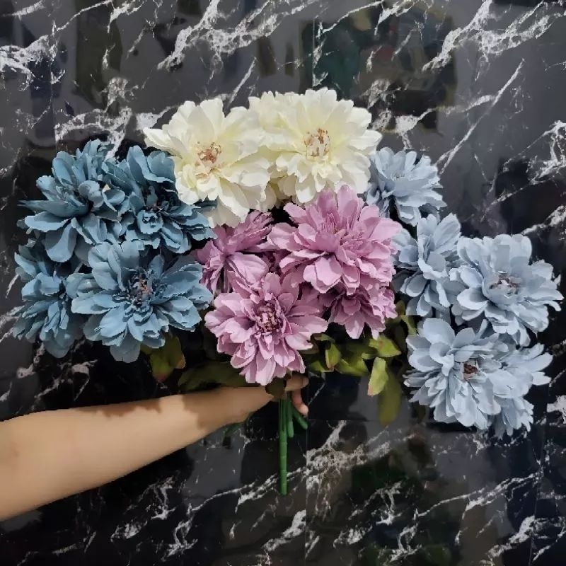 7 KUNTUM BIG DAHLIA Artificial Flower Bunga Palsu Dahlia Plastik Imitasi Pajangan Hiasan Meja Kantor bunga buket wisuda