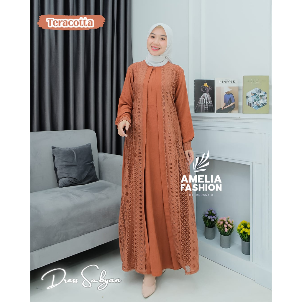 Gamis sabyan mix outer brokat wear syari ootd outfit FASHION by Amelia sabiyan putih hitam manasik haji umroh