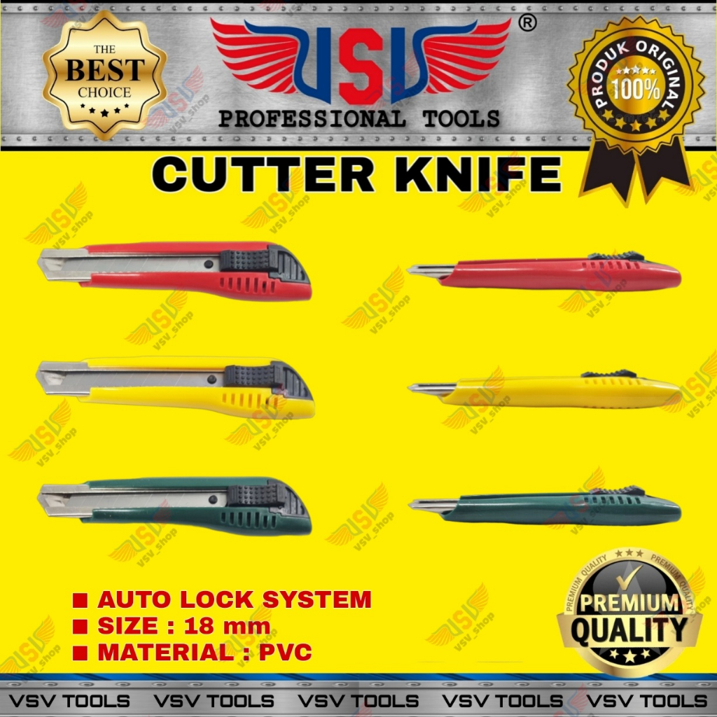 VSV Pisau Cutter Besar Otomatis 18mm Cutter Knife Auto Lock HS-01