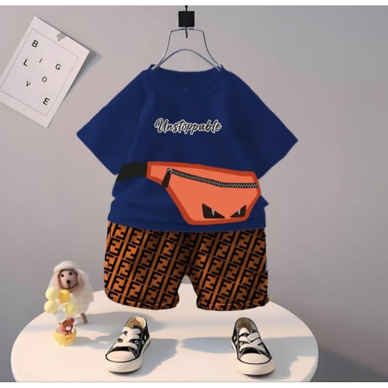 Setelan anak unisex motif waistbag terbaru usia 1 sampai 5 tahun setelan anak laki laki pakaian anak baju anak